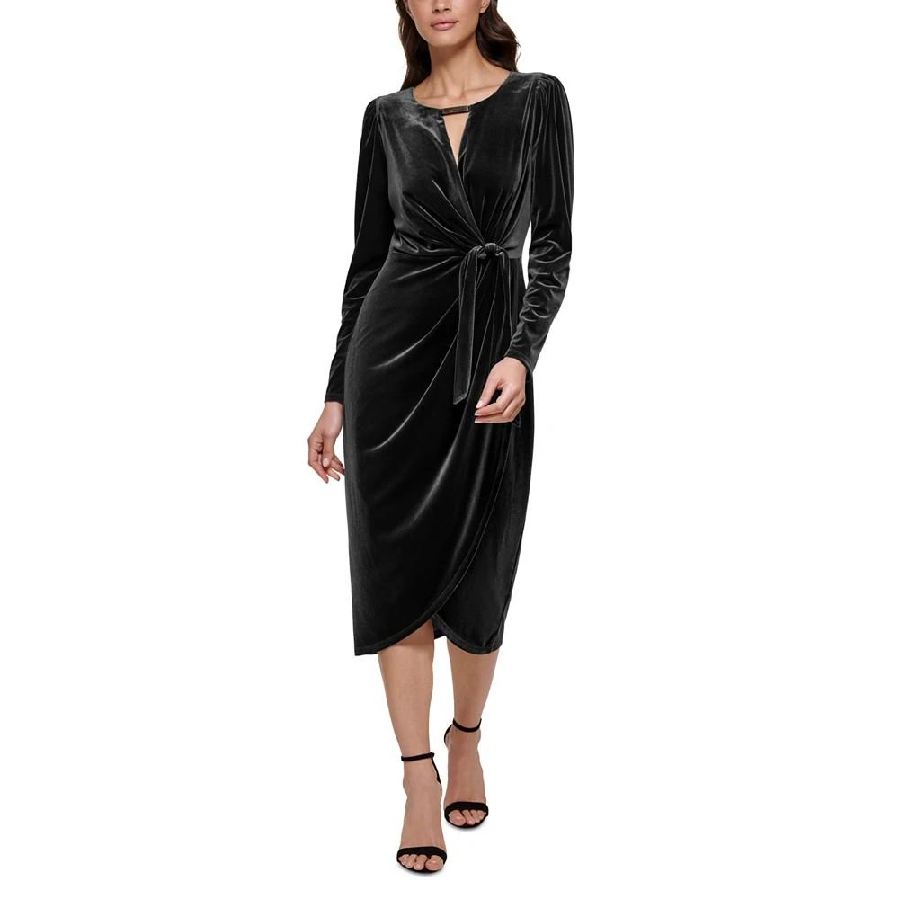 商品Kensie|Women's Velvet Faux-Wrap Long-Sleeve Dress,价格¥383,第1张图片