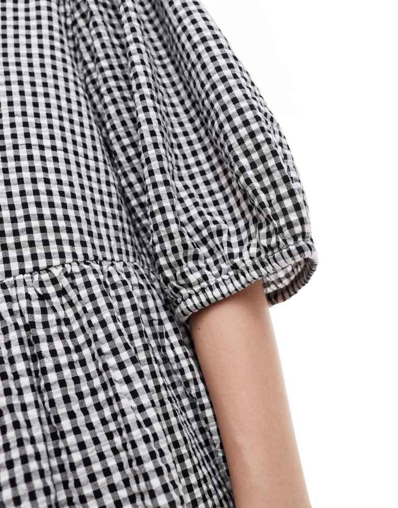 monki seersucker smock midi dress Shop Monki seersucker smock midi dress in black and white gingham on Sale  at BeyondStyle – Get 25% Off Monki seersucker smock midi dress in black and  white gingham with Limited-Time Flash
