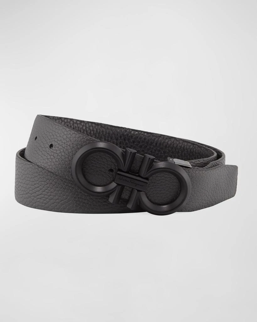 商品Salvatore Ferragamo|Men's Reversible Textured Leather Belt with Beveled Gancini Buckle,价格¥4480,第2张图片详细描述