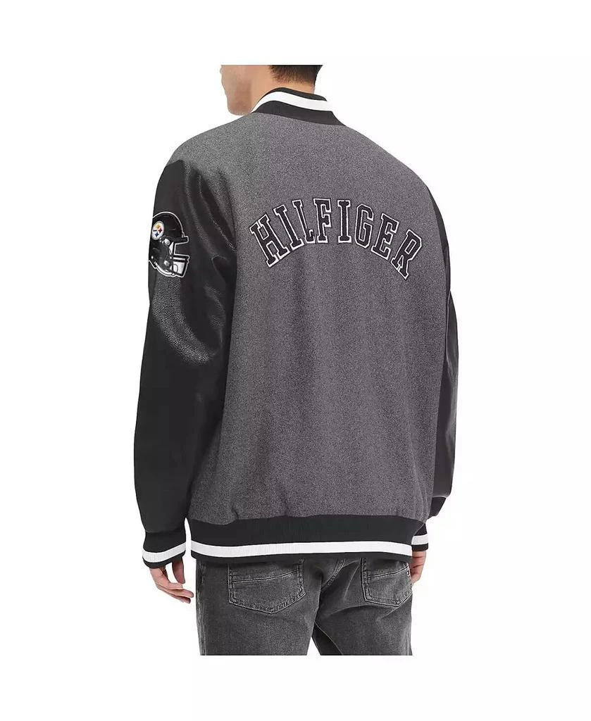 商品Tommy Hilfiger|Men's Heather Gray, Black Pittsburgh Steelers Gunner Full-Zip Varsity Jacket,价格¥1234,第3张图片详细描述