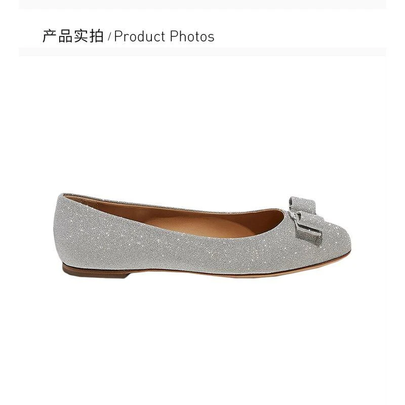 商品Salvatore Ferragamo|香港直邮SALVATOREFERRAGAMO菲拉格慕银色牛皮蝴蝶结平底鞋709613,价格¥5622,第10张图片详细描述
