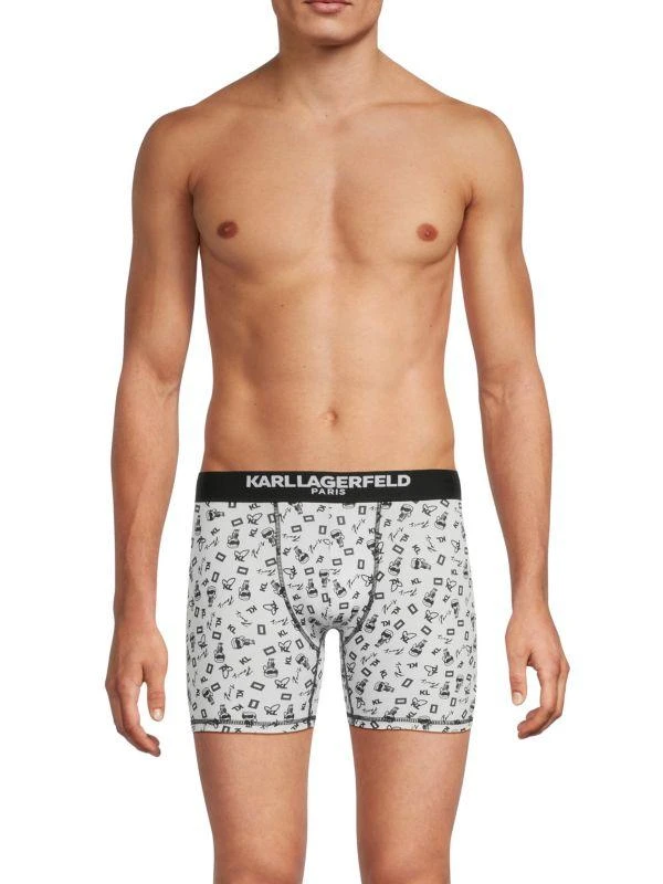 商品Karl Lagerfeld Paris|3-Pack Print Logo Band Briefs,价格¥201,第2张图片详细描述