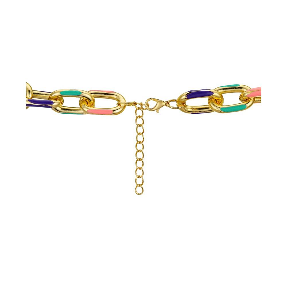 14K Gold Flash-Plated Multi Color Enamel Link Chain Necklace商品第2张图片规格展示