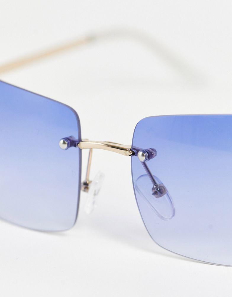ASOS DESIGN mid  90's rimless square sunglasses in grad blue lens商品第3张图片规格展示