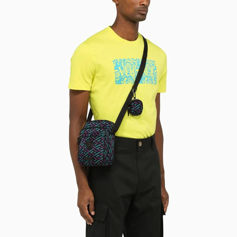商品Versace|Small cross-body bag with a purple and teal La Greca print,价格¥2835,第2张图片详细描述