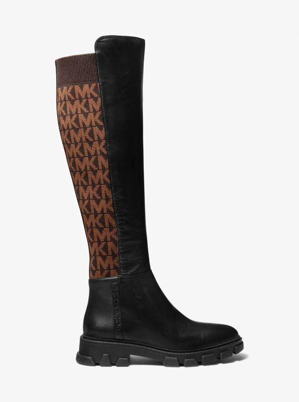 商品Michael Kors|Ridley Leather and Logo Jacquard Knee Boot,价格¥1305,第2张图片详细描述