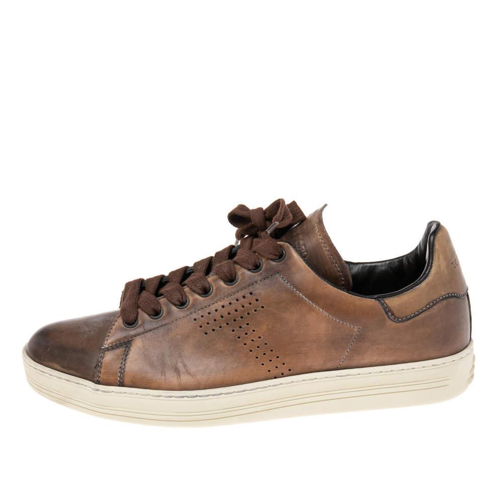 商品[二手商品] Tom Ford|Tom Ford Brown Leather Warwick Low Top Sneakers Size 40,价格¥1614,第4张图片详细描述