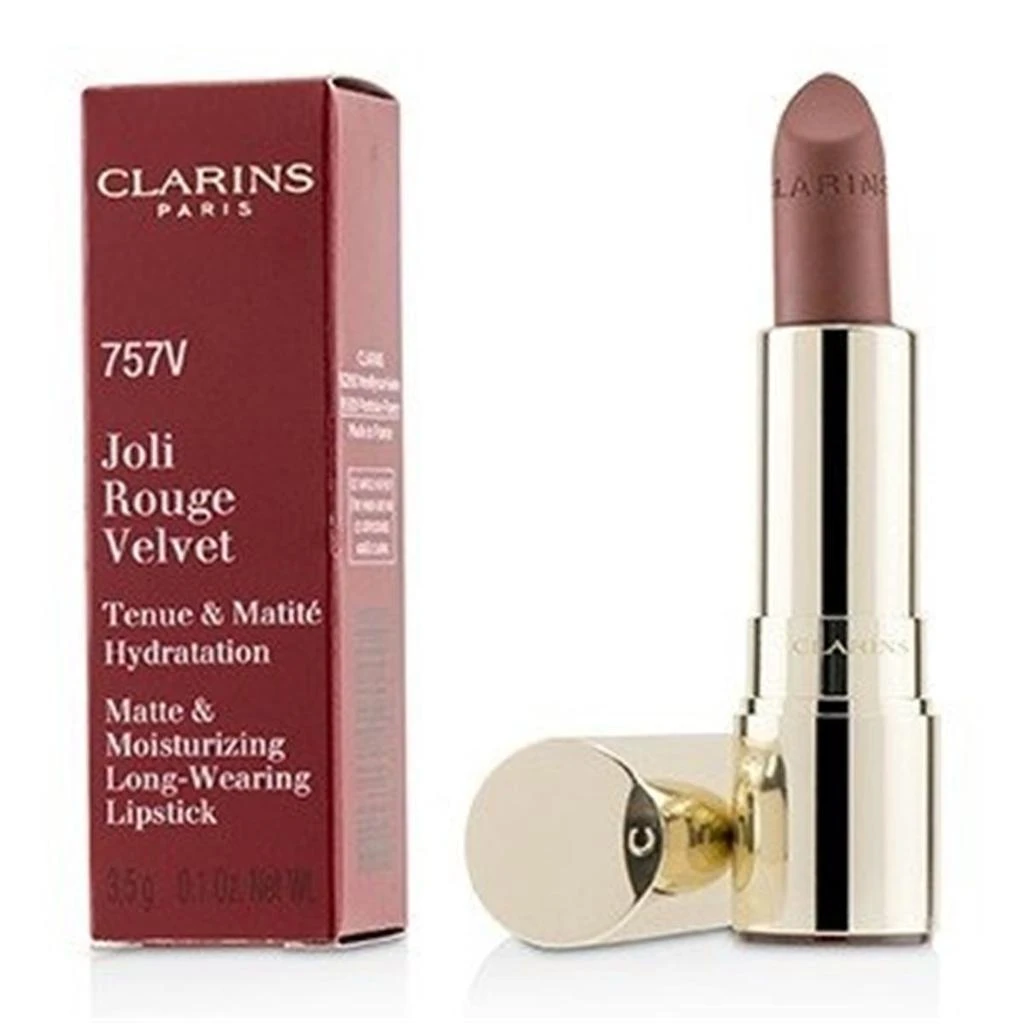 商品Clarins|Clarins 220611 0.1 oz Joli Rouge Velvet Matte & Moisturizing Long Wearing Lipstick, No.757V Nude Brick,价格¥403,第1张图片