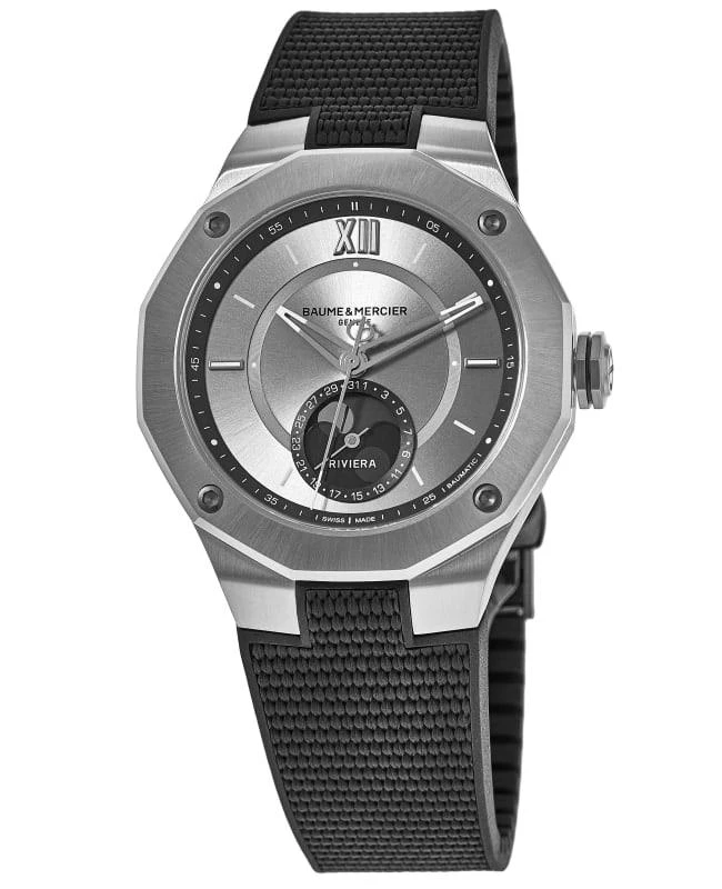 商品Baume & Mercier|Baume & Mercier Riviera Moon Phase Silver Dial Rubber Strap Men's Watch 10681,价格¥25443,第1张图片