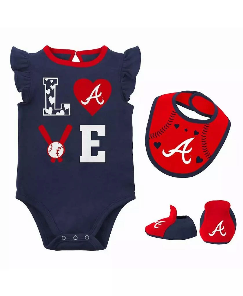 商品Outerstuff|Newborn and Infant Boys and Girls Navy, Red Atlanta Braves Three-Piece Love of Baseball Bib Bodysuit and Booties Set,价格¥238,第1张图片