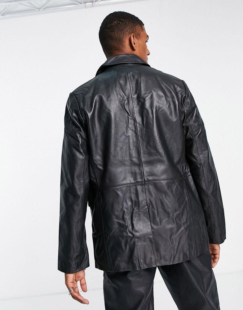 商品ASOS|ASOS DESIGN real leather blazer jacket in black,价格¥1194,第4张图片详细描述