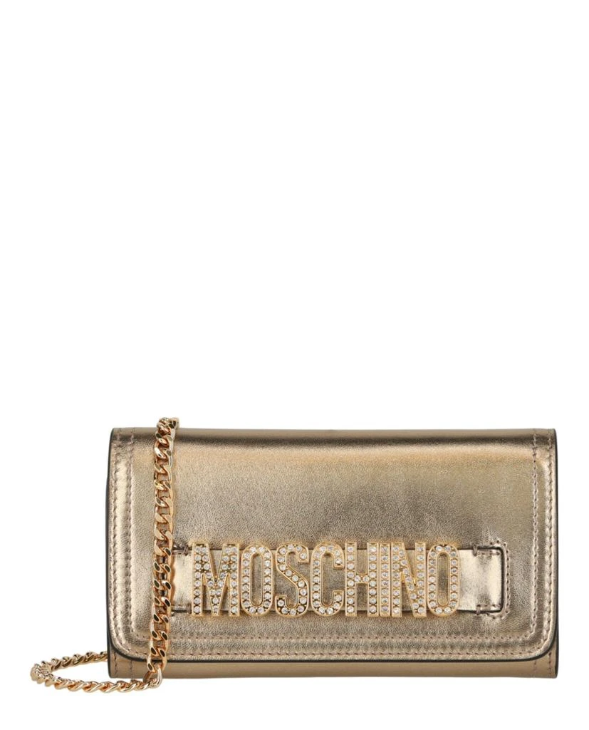 商品Moschino|Metallic Crystal-Embellished Belt Logo Lettering Crossbody Bag,价格¥4101,第1张图片