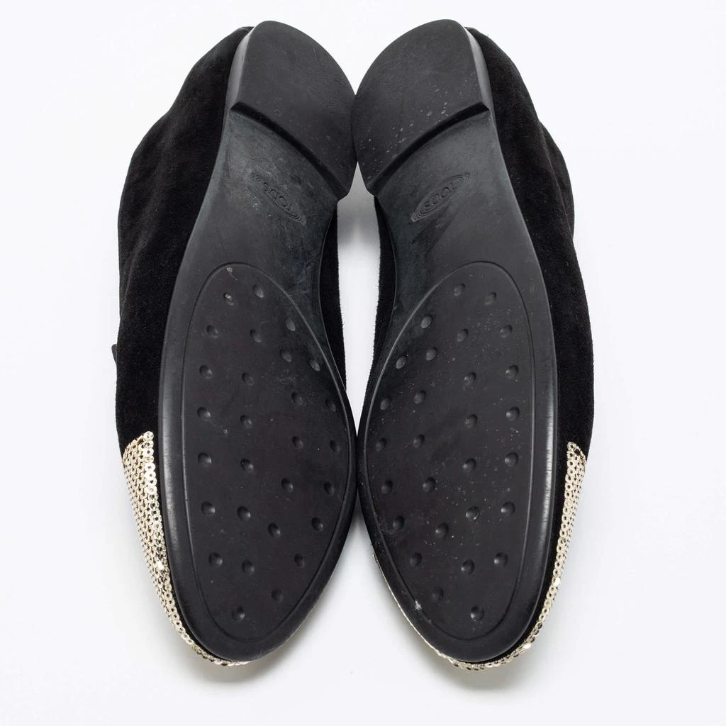 Tod's Black/Gold Suede and Sequins Embellished Cap-Toe Slip-On Loafers Size 37.5 商品