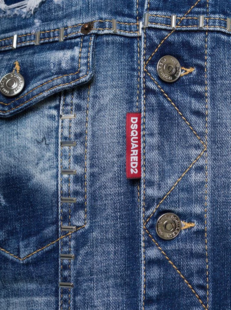 商品DSQUARED2|Blue Jacket with Light Wash and Hand-Written Note Detail in Denim Cotton Man,价格¥3850,第3张图片详细描述