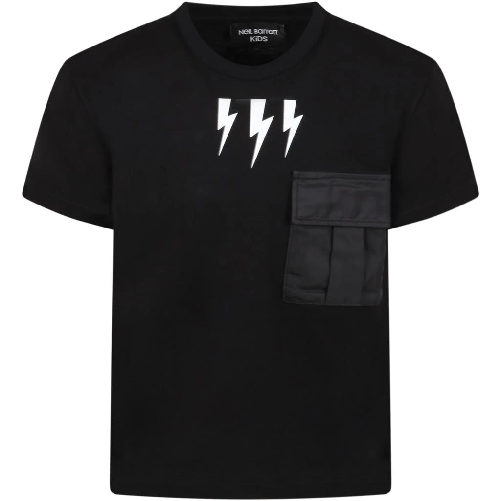 商品Neil Barrett|Neil Barrett Black T-shirt For Boy With Thnderbolts,价格¥734,第1张图片