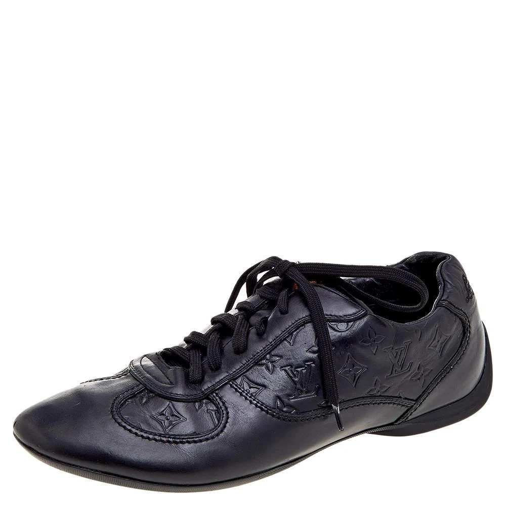 商品[二手商品] Louis Vuitton|Louis Vuitton Black Monogram Leather Low Top Sneakers Size 41,价格¥3694,第1张图片