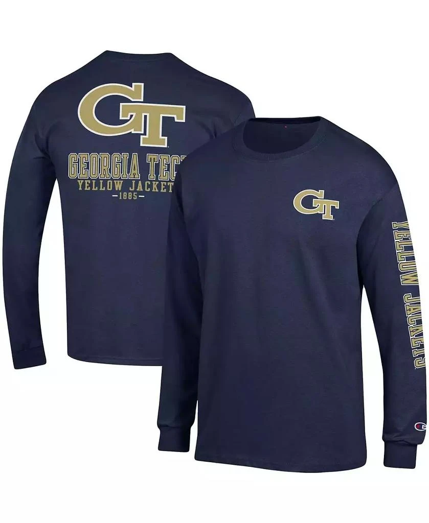 商品CHAMPION|Men's Navy Georgia Tech Yellow Jackets Team Stack Long Sleeve T-shirt,价格¥225,第2张图片详细描述