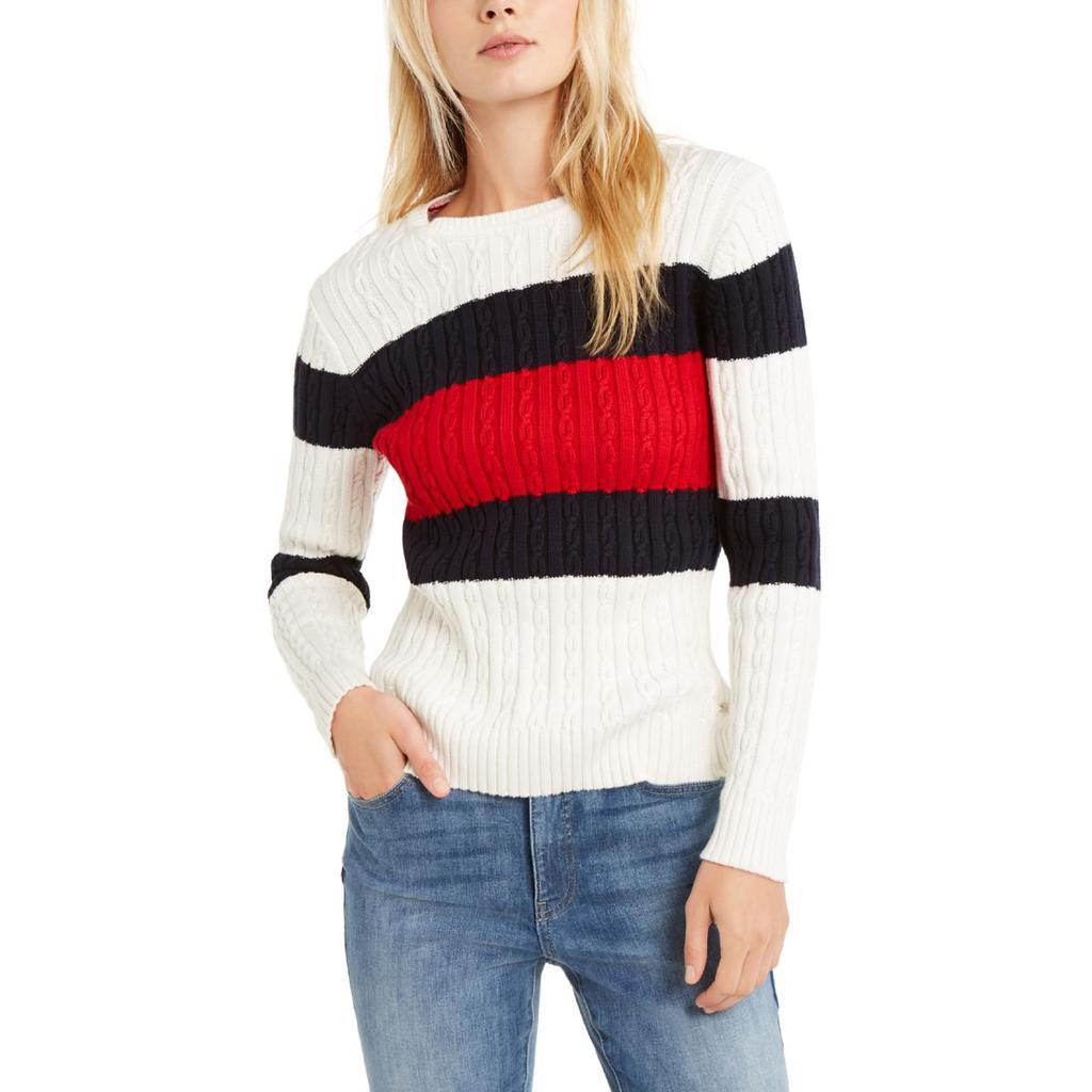 商品Tommy Hilfiger|Tommy Hilfiger Womens Cate Cable Knit Crewneck Pullover Sweater,价格¥301,第1张图片