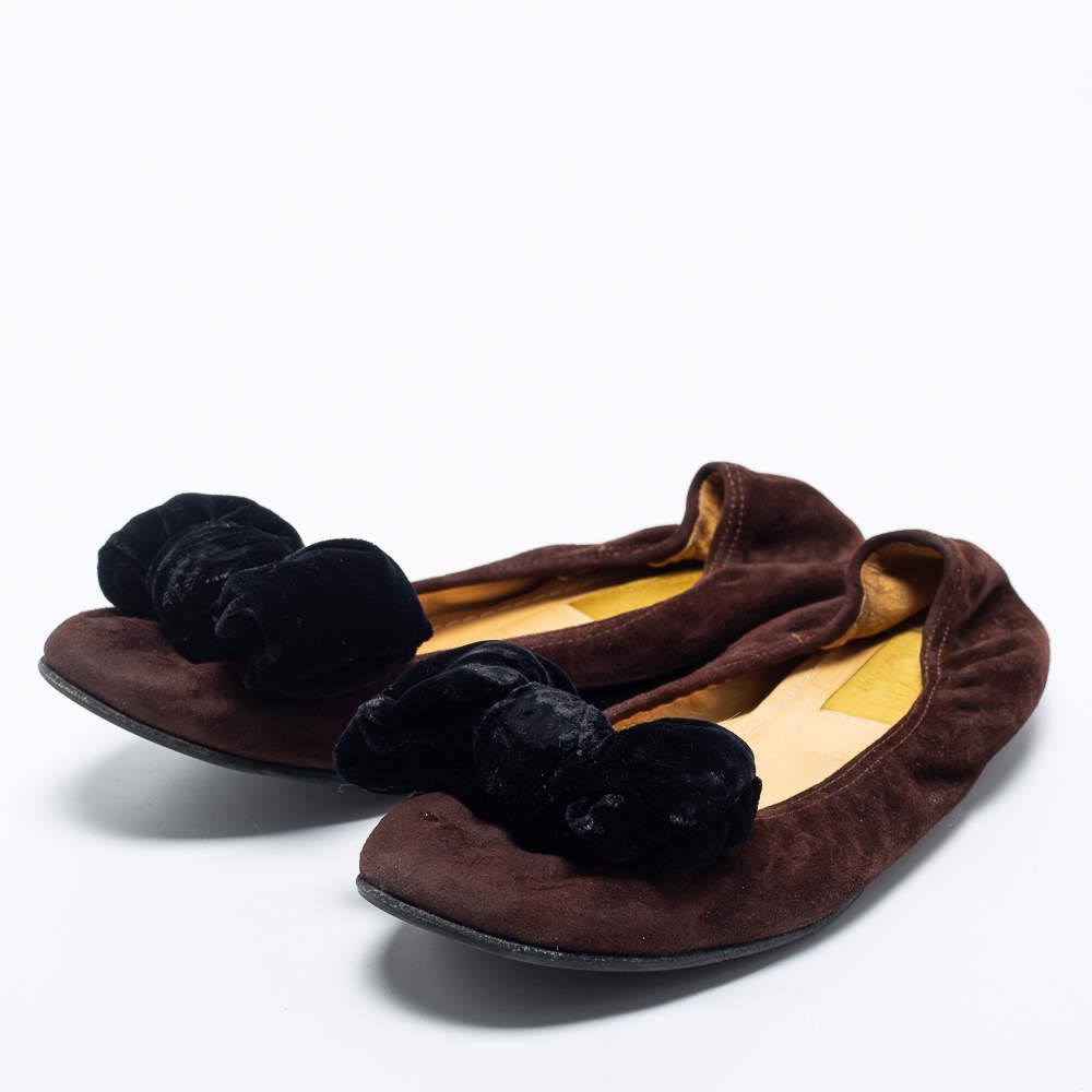 商品[二手商品] Lanvin|Lanvin Brown Suede Leather Bow Scrunch Ballet Flats Size 38,价格¥1702,第4张图片详细描述