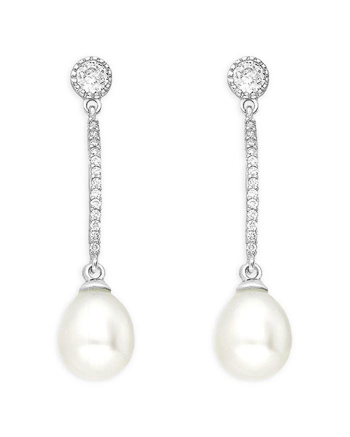 商品Shashi|Cubic Zirconia & Cultured Freshwater Pearl Linear Drop Earrings in Rhodium-Plated Sterling Silver,价格¥625,第1张图片