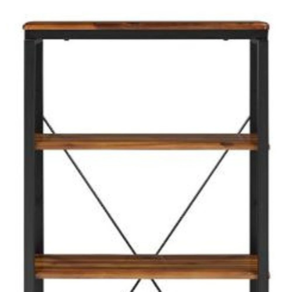 商品Homezia|54" Brown and Black Metal Four Tier Etagere Bookcase,价格¥2250,第5张图片详细描述