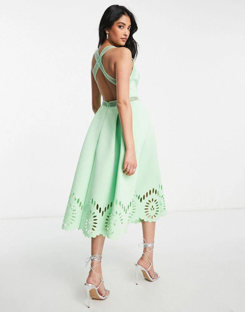 商品ASOS|ASOS DESIGN cut work midi dress with scallop hem in green ash,价格¥245,第2张图片详细描述