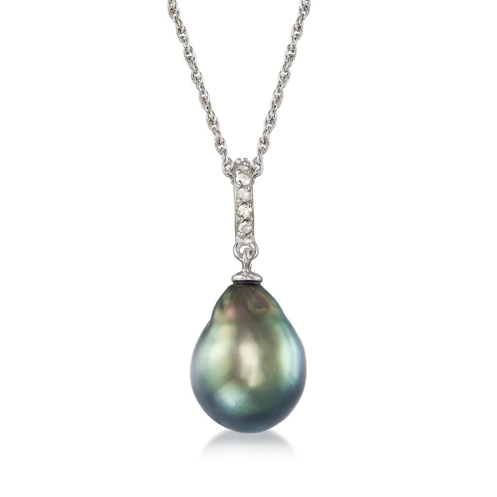 商品Ross-Simons|11-12mm Black Cultured Tahitian Pearl Pendant Necklace With . Diamond in Sterling Silver,价格¥1342,第1张图片