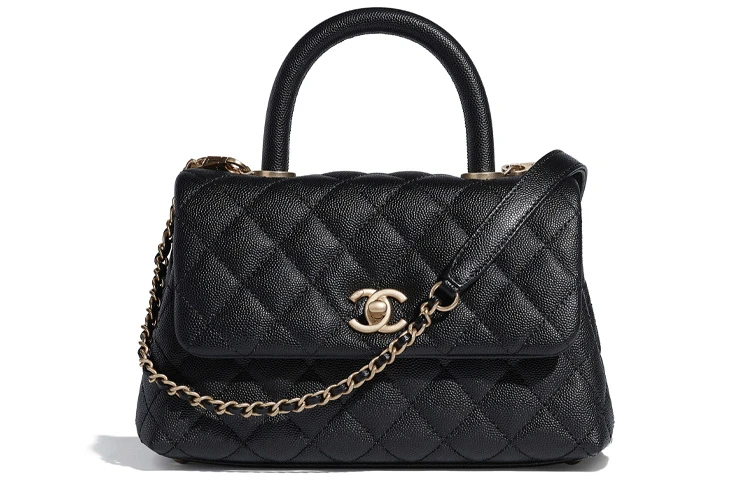 商品[国内直发] Chanel|香奈儿 香奈儿 COCO handle 憨豆 亮面金扣 颗粒压花牛皮 手柄单肩斜挎包 小号 女款 黑色,价格¥56980,第1张图片