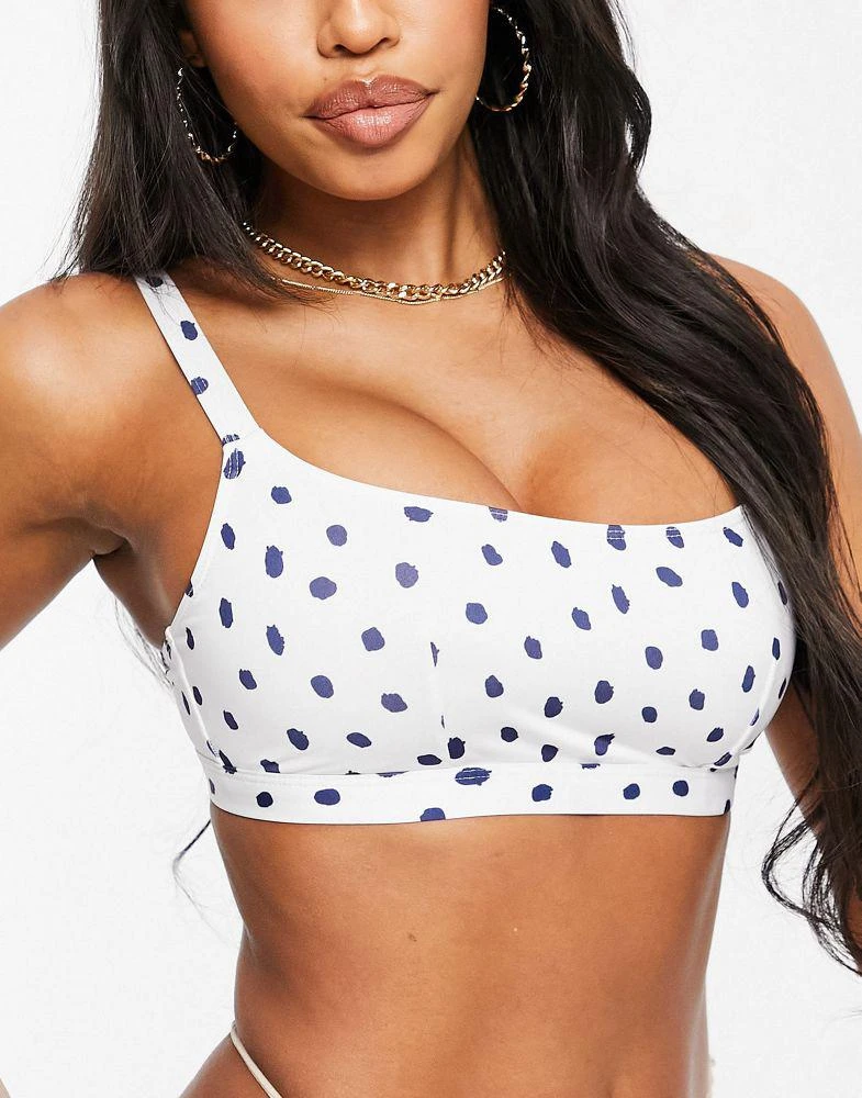 商品ASOS|ASOS DESIGN fuller bust mix and match strappy back crop bikini top in navy polka dot spot dd-g,价格¥79,第3张图片详细描述