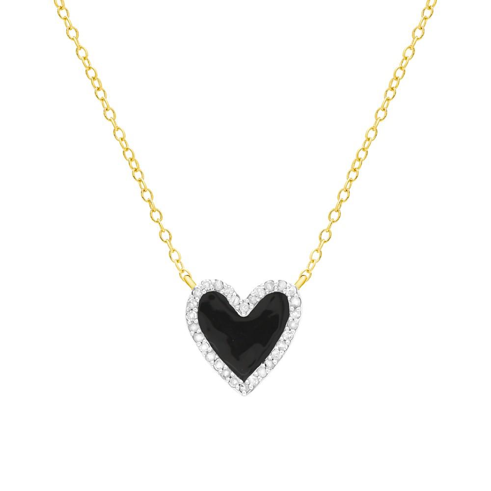Diamond Black Enamel Heart "Loved" 18" Pendant Necklace (1/8 ct. t.w.) in 14k Gold-Plated Sterling Silver商品第1张图片规格展示