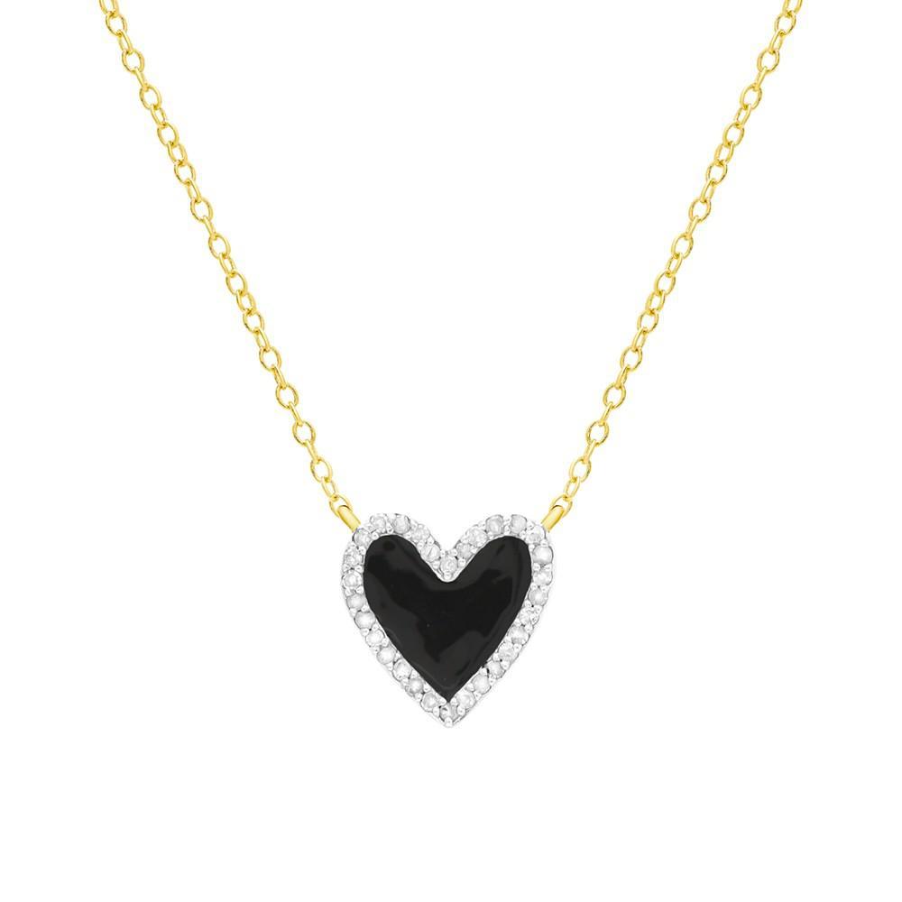 商品Macy's|Diamond Black Enamel Heart "Loved" 18" Pendant Necklace (1/8 ct. t.w.) in 14k Gold-Plated Sterling Silver,价格¥1164,第1张图片