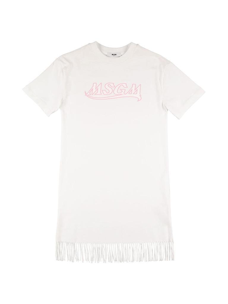商品MSGM|Logo Jersey T-shirt Dress W/ Fringes,价格¥390,第1张图片