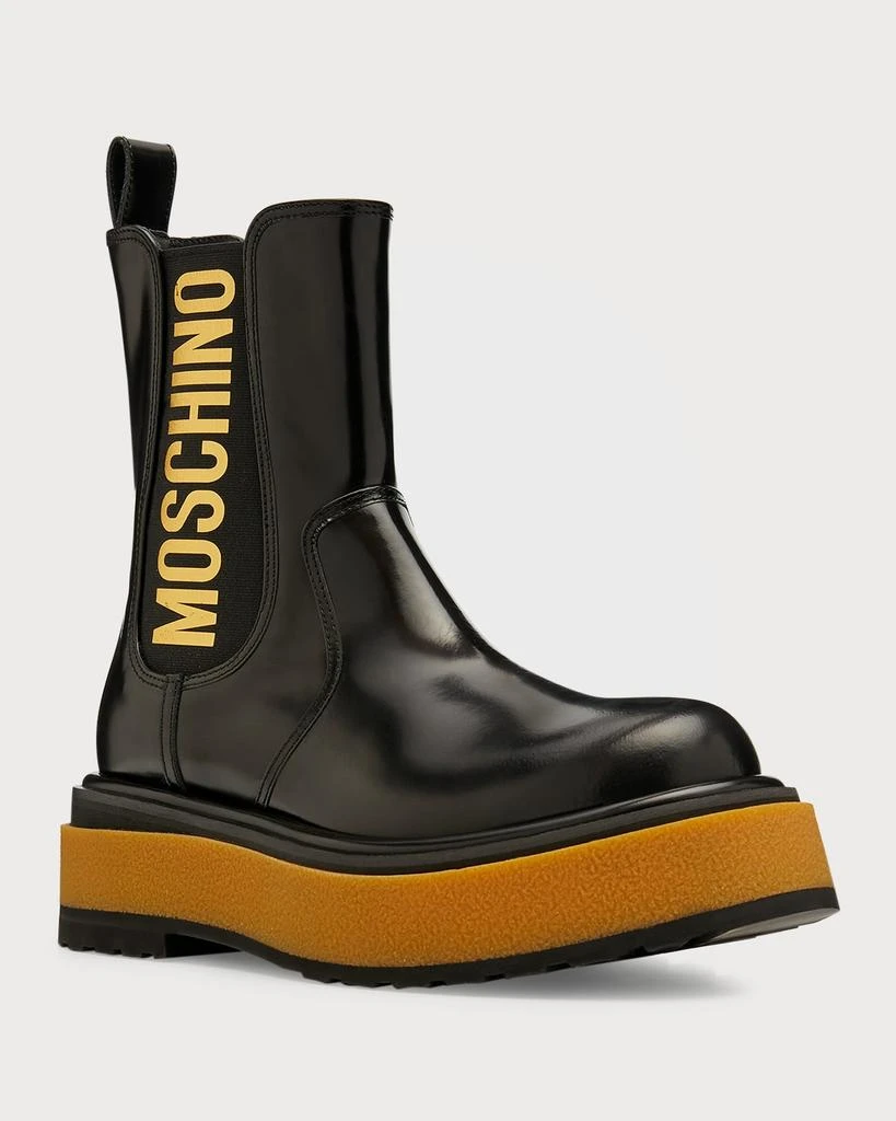 商品Moschino|Men's Beatle Elastic Logo Leather Chelsea Boots,价格¥8849,第3张图片详细描述