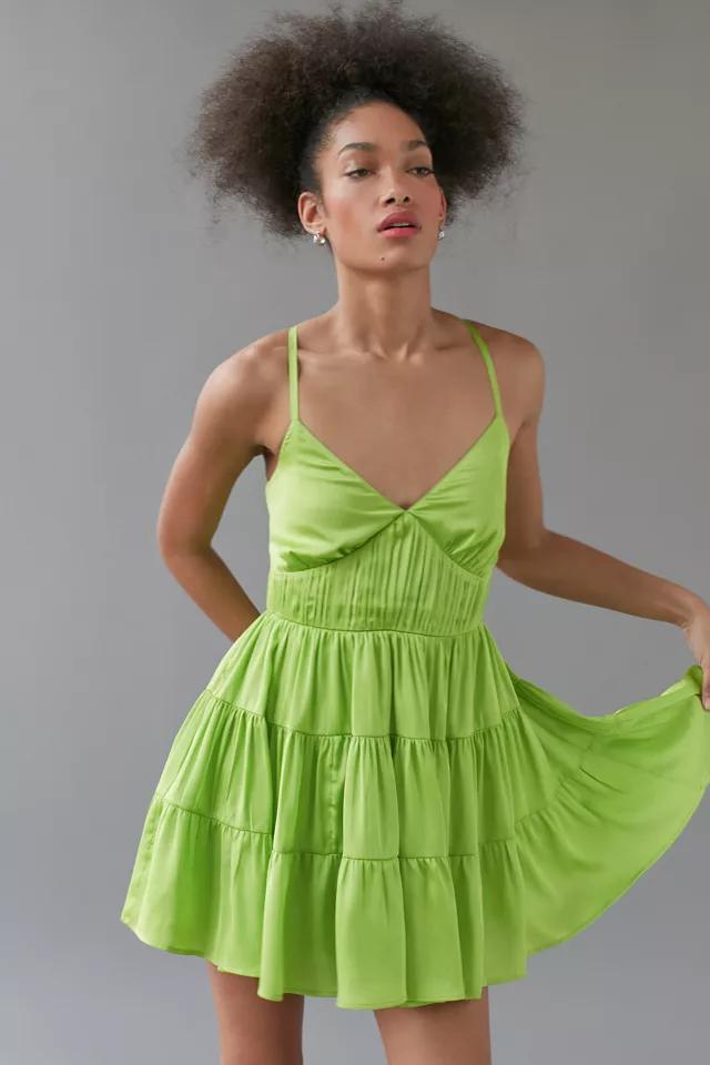 UO Stephy Satin Tiered Mini Dress商品第1张图片规格展示