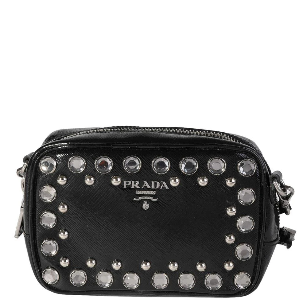 商品[二手商品] Prada|Prada Black Crystal-Embellished Patent Saffiano Leather Mini Camera Bag,价格¥6101,第1张图片