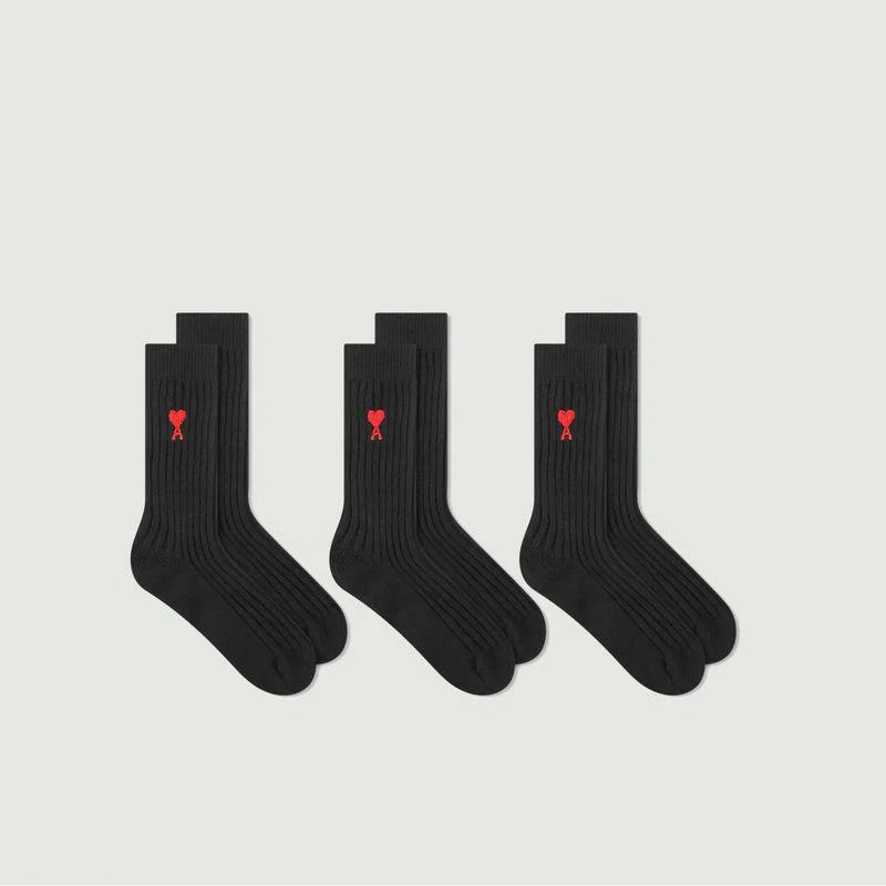 商品AMI|Pack of 3 pairs of socks black AMI PARIS,价格¥547,第1张图片