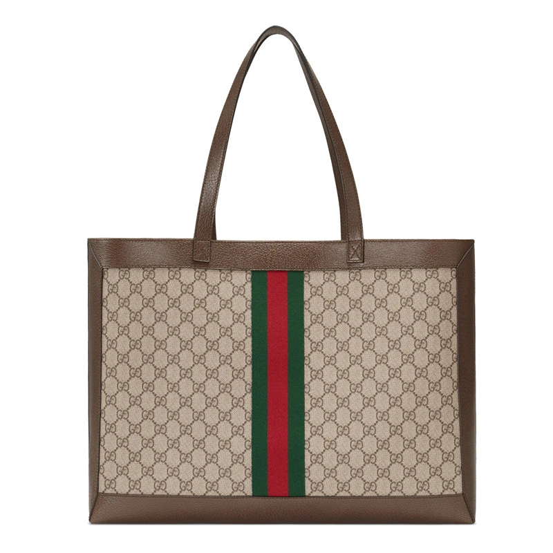 商品Gucci|GUCCI/古驰 新款Ophidia女士米色帆布拼棕色皮革手提子母购物袋 547947 9IK3T 8745,价格¥9465,第1张图片