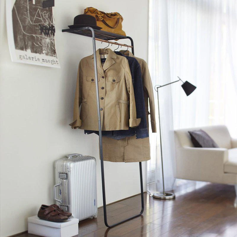 商品Yamazaki Home|Leaning Coat Rack With Shelf, 63" H Steel,价格¥471,第1张图片