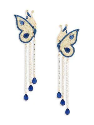 商品Eye Candy LA|Vanessa 18K Goldplated Brass & Cubic Zirconia Butterfly Drop Earrings,价格¥422,第1张图片