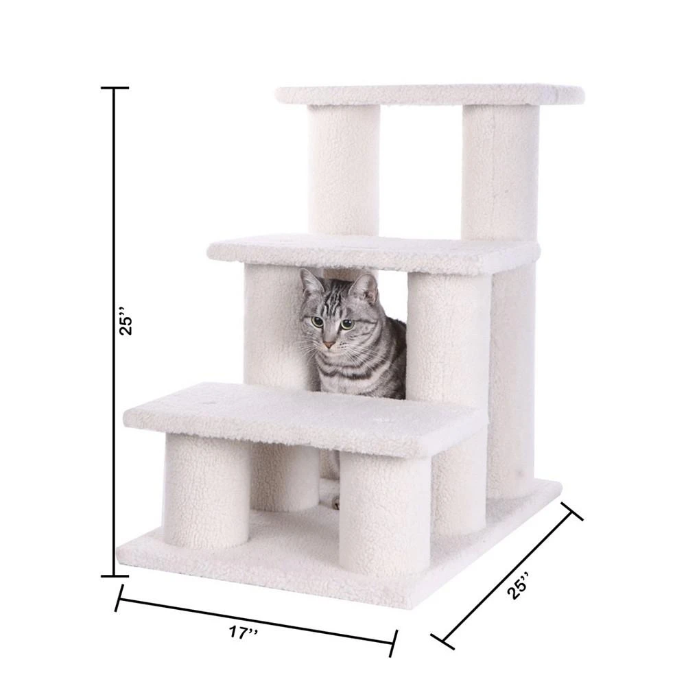 3-Step Real Wood Cat Stairs Ramp, 25" Height Dogs Climber 商品