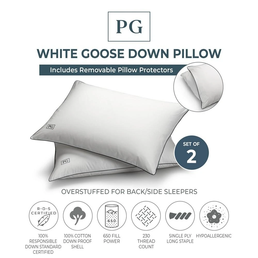 商品Pillow Guy|White Goose Down Firm Density Stomach Sleeper Pillow with 100% Certified RDS Down, and Removable Pillow Protector - Set of 2,价格¥10282,第2张图片详细描述
