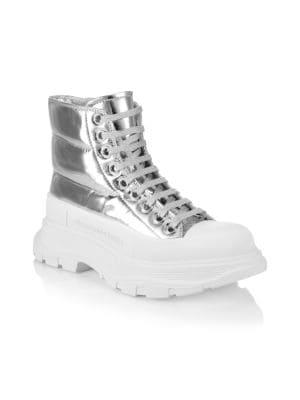 Puffer Tread Slick Metallic Leather Ankle Boots商品第2张图片规格展示
