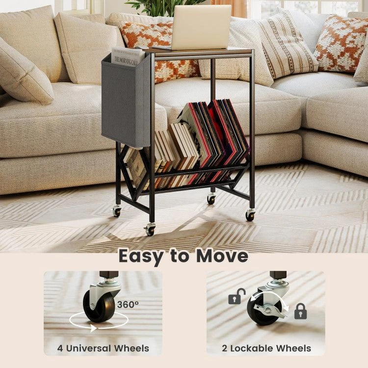 商品Hivvago|Rolling Record Player Stand 2-Tier with Vinyl Storage and Magazine Holder Bag,价格¥597,第5张图片详细描述