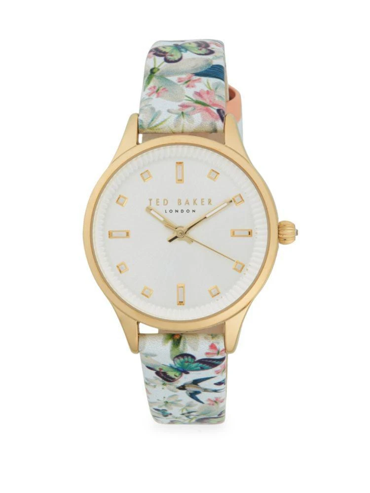 商品Ted Baker London|Floral Stainless Steel & Leather-Strap Watch,价格¥877,第1张图片