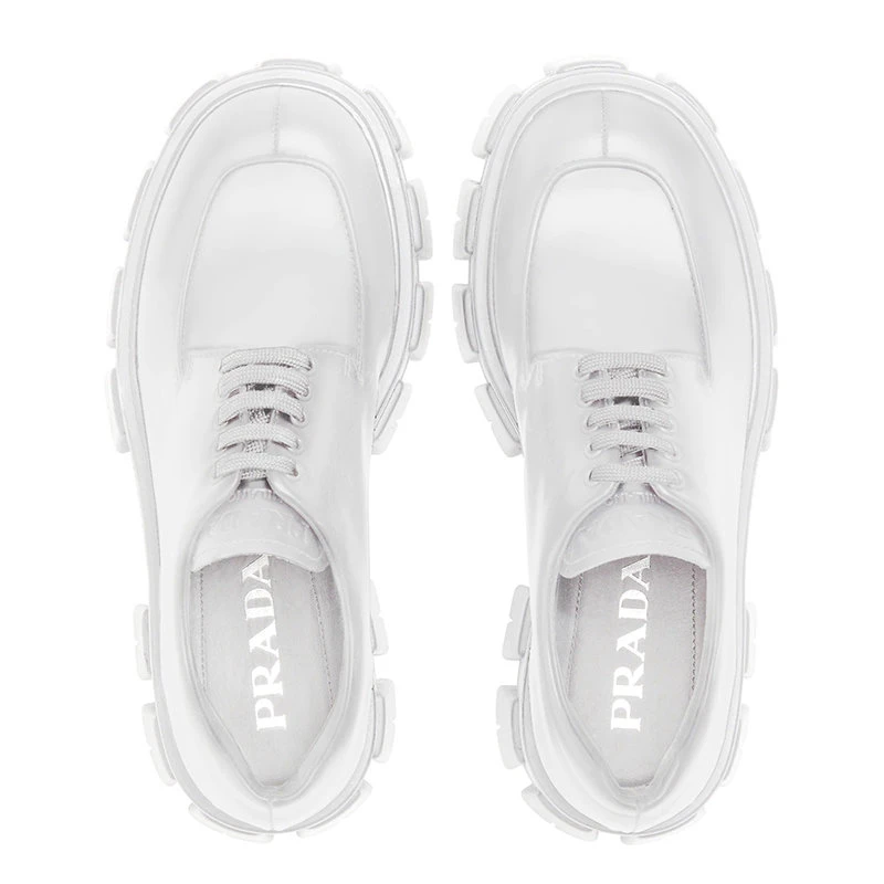 商品Prada|【预售3-7天】普拉达 21年秋冬 Monolith系列 女士白色亮面小牛皮系带鞋1E708L_B4L_F0009_F_B055,价格¥7943,第4张图片详细描述