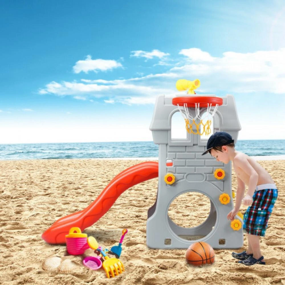 商品Hivvago|5 in 1 Toddler Climber Slide Playset with Basketball Hoop and Telescope,价格¥1832,第2张图片详细描述