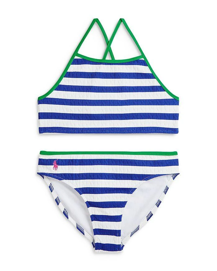 商品Ralph Lauren|Girls' Striped Two-Piece Swimsuit - Little Kid, Big Kid,价格¥602,第1张图片