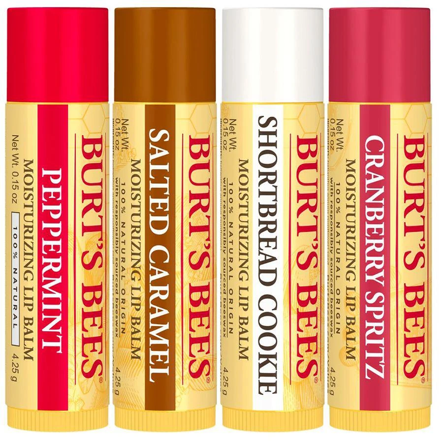 商品Burt's Bees|Festive Fix Holiday Gift Set, 100% Natural Origin Moisturizing Lip Balm Shortbread Cookie, Cranberry, Caramel, Peppermint,价格¥108,第3张图片详细描述