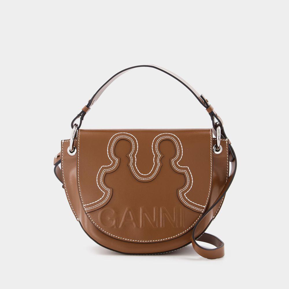 商品Ganni|Banner Western Saddle Bag in Brown Leather,价格¥2701,第1张图片