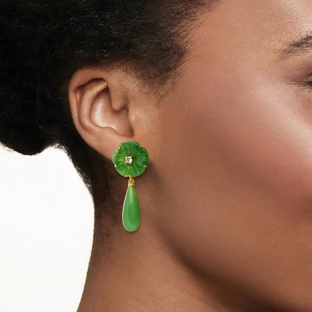 商品Ross-Simons|Ross-Simons Jade and . White Zircon Flower Drop Earrings in 18kt Gold Over Sterling,价格¥783,第2张图片详细描述